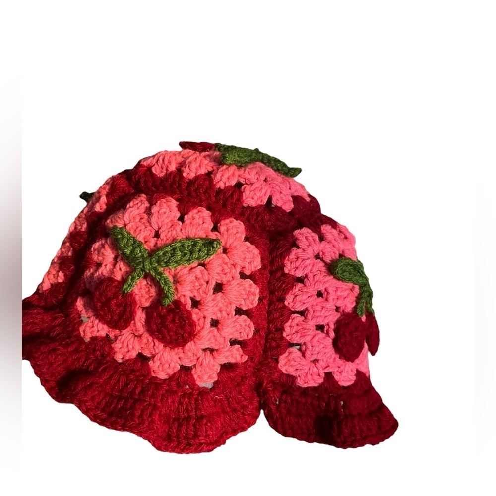 π Handmade Crochet Cherry Ruffle Hat π - Picture 5 of 6
